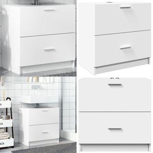 vidaXL Wastafelkast 59x37x59 cm bewerkt hout wit - Wastafelkast - Wastafelkasten - Badkamer Wastafel Kast - Wastafelkastje