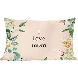 Sierkussen - Moederdag I Love Mom Bloemen - Multicolor - 40 Cm X 60 Cm