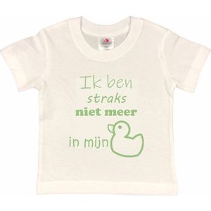 Shirt Aankondiging zwangerschap ""Ik ben straks niet meer in mijn eendje | korte mouw | wit/sage green (saliegroen) | maat 98/104 zwangerschap aankondiging bekendmaking