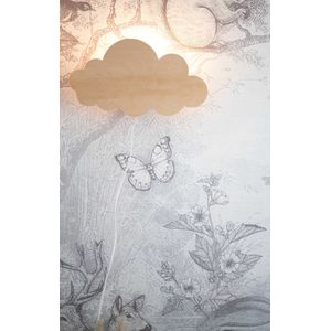 Houten wandlamp wolk - hout - babykamer/ kinderkamer - E14 fitting - snoer met schakelaar - incl. montage gat voor haakje of schroefje