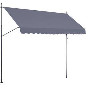 Patioruifel, oprolbaar, 157x47 inch, met handzwengel. In hoogte verstelbaar van 86 tot 122 inch. Donkergrijze terraszonwering voor buiten, geschikt voor patio's, balkons, binnenplaatsen