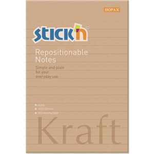 Stick'n sticky notes schrift - 152x101mm gelinieerd, kraft papier, 100 memoblaadjes