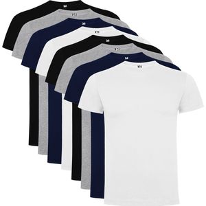 8 Pack Roly Dogo Premium Heren T-Shirt 100% katoen Ronde hals Zwart, Wit, Lichtgrijs gemeleerd, Donker Blauw Maat 3XL