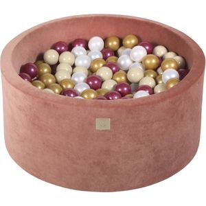 Ballenbakje.nl® Ronde ballenbak VELVET 90x40 - Marsala Rood incl 300 ballen - Burgundy Pearl, Goud, Wit Pearl, Beige |