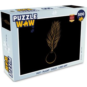 Puzzel Pot - Plant - Gold - Line art - Legpuzzel - Puzzel 500 stukjes