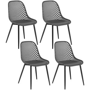 Tuinstoelen - Eetkamerstoelen - Tuinmeubelen - Set van 4 - Shell Lounge Stoel - Scandinavische - Moderne Stijl - met Rugleuning - Metalen Poten - voor Keuken - Woonkamer - Terras - Tuin - 39 x 46.5 x 82.5 cm - Donkergrijs