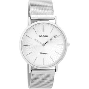 OOZOO Timepieces - Zilverkleurige horloge met zilverkleurige metalen mesh armband - C9341