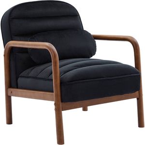 sweeek - Scandinavische fauteuil in met walnoot gebeitst heveahout en fluwelen stof