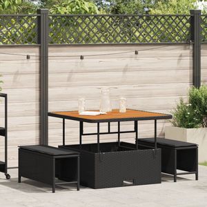 vidaXL - 3-delige - Tuin - Dinerset - met - Kussens - Zwart - Poly - Rattan - Acacia