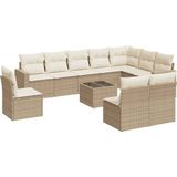 vidaXL - 11-delige - Tuinset - met - kussens - poly - rattan - beige