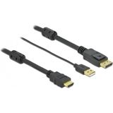 Premium HDMI naar DisplayPort actieve kabel - HDMI 1.4 / DP 1.2 (4K 30Hz) - voeding via USB-A / zwart - 1 meter