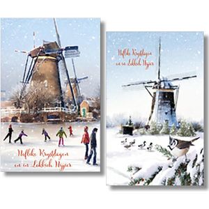 MGPcards - 2 doosjes à 10 Luxe dubbele wenskaarten - Friese tekst - Kerst/Nieuwjaar - Foliebewerking - Witte envelop - 10.5 x 16 cm - 2 Motieven per doosje