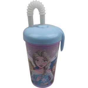 Drinkbeker Frozen met rietje - Paars - Kunststof - 400 ml - Waterfles - Fles - Bidon - Disney