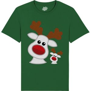 Rendier Buddies - Foute Kersttrui Kerstcadeau - Dames / Heren / Unisex Kleding - Grappige Kerst Outfit - Knit Look - T-Shirt - Unisex - Bottle Groen - Maat M