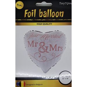 folieballon Mr. & Mrs. hartvorm huwelijk trouwen just merried