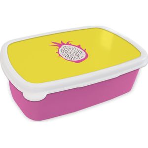 Broodtrommel Roze - Lunchbox Illustratie - Drakenvrucht - Kleurrijk - Brooddoos 18x12x6 cm - Brood lunch box - Broodtrommels voor kinderen en volwassenen