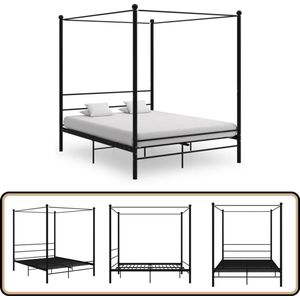 vidaXL Hemelbedframe Zwart 160x200 cm Metaal Hemelbed - Bedframe - Boxspring - Tweepersoonsbed - Metalen Bed