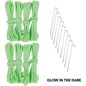 Scheerlijnen Glow in the Dark incl. Haringen | Kampeerbenodigdheden | 8 stuks | Inclusief Haringen | 3 meter Tent touw | Tent Scheerlijnen | Kamperen | Glow in the Dark