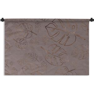 Wandkleed Luxe patroon - Luxe patroon van bronzen bladeren tegen een paarse achtergrond Wandkleed katoen 90x60 cm - Wandtapijt met foto