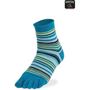 Bonnie Doon Teen Sokken Gestreept Jeans Blauw Dames maat 36/42 - Funky Stripes Toe Sock - Gladde naden - Teensokken - 1 paar - Slippers - Quarters - Strepen - Lengte net boven enkel - Jerans - BP231002.109