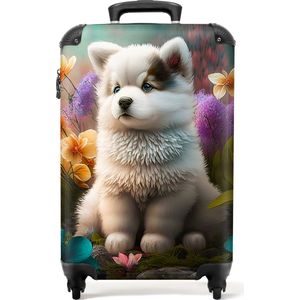 NoBoringSuitcases.com - Koffer - Puppy - Bloemen - Natuur - Bos - Vrouwen - Trolley vrouw - Handbagage koffer - Reiskoffer man - Lichtgewicht - Kofferslot - Past binnen 55x40x20 cm en 55x35x25 cm - Koffer volwassenen - Hardcase koffer - TSA slot