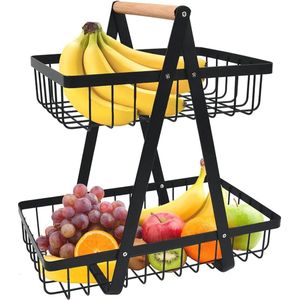 Fruitmand met 2 niveaus - Fruitschaalhouder voor groenten, snacks en brood - Afneembare fruithouder voor keuken en kantoor