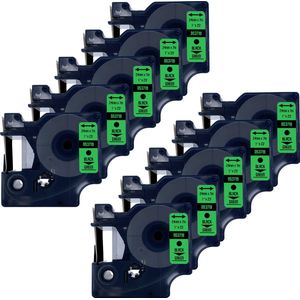 DULA Dymo D1 53719 - S0720990 - Compatible label tape - 10 lettertapes - Zwart op groen - 24mm x 7m
