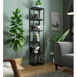 Boekenkast met 6 Planken, 40 cm Breed, Industriële Loft Stijl Open Skeleton Plank, Staande Plank, Hout/Metaal voor Keuken, Slaapkamer, Kantoor, Metalen Frame, Zwart