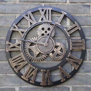 Industrieele Grote XL Wandklok -  45CM -  Brons - Grote Houten Klok - Muurklok