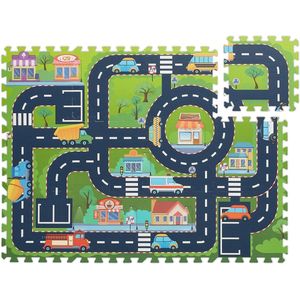 Verkeerspuzzelmat 12-delig - Vrij van schadelijke stoffen - EVA-schuim - Verkeerskleed 114 x 86 cm - Kleurrijk