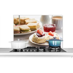 Spatscherm keuken 80x55 cm - Kookplaat achterwand Ontbijt - Aardbei - Jam - Muurbeschermer - Spatwand fornuis - Hoogwaardig aluminium