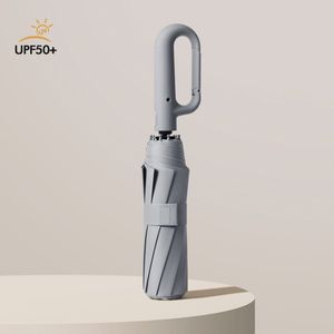 125 cm automatische paraplu - Stormparaplu 10 ribben - UV-bescherming - met karabijngreep, antisliphandvat, beschermhoes - Grijs