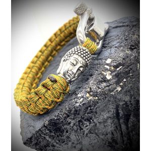 Paracord Armband met 925 Zilveren 3D Buddha Bedel (Spacer) van 12 gram Zilver, Stainless Steel (RVS) slot verstelbaar in 3 maten .