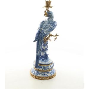 Kandelaar - papegaai - blauw - porselein - brons - 50,7cm hoog