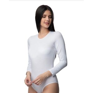 DONEX-Bodysuit met lange mouwen voor dames-1 stuk-Ondergoed voor dames-kleur-wit-maat-M