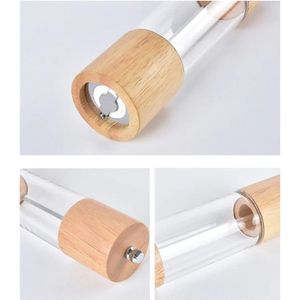 Luxe Handmatige Pepermolen - Zoutmolen - Hout Met Acryl - 16cm - Doorzichtig Met Goede Houten Grip