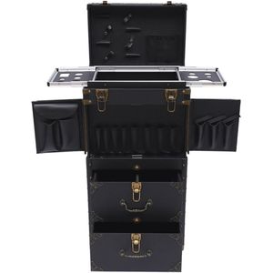 Professionele salon trolley met 4 niveaus - Beautycase voor kappers en cosmetica - Zwart