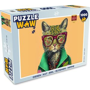 Puzzel Dieren - Kat - Bril - Bloemen - Hippie - Legpuzzel - Puzzel 1000 stukjes volwassenen