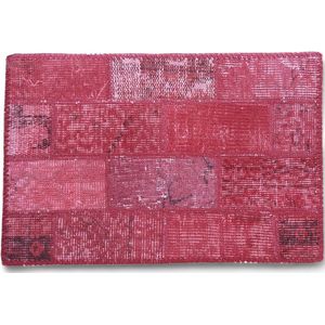 Vintage Vloerkleed - 40x60 - rood - Klein - Uniek - handgemaakt - voor in de gang / badkamer