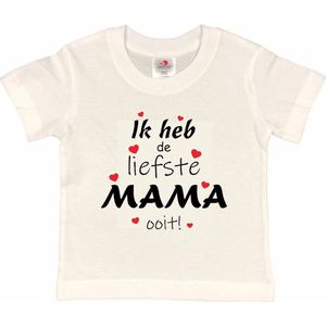 T-shirt Kinderen ""Ik heb de liefste mama ooit!"" Moederdag | korte mouw | Wit/rood/zwart | maat 110/116