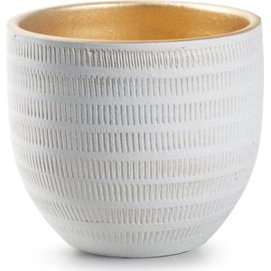 Jodeco Plantenpot/bloempot Beau - wit/goud - keramiek - D14 x H16 cm - hotel chique