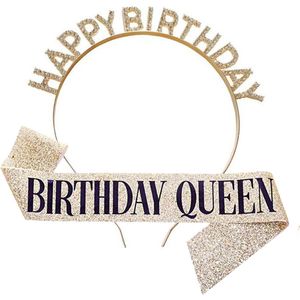 Happy Birthday Tiara en Sjerp-Met text ""Birthday Queen""- Ideaal als Cadeau voor Verjaardagen-birthday diadeem-goud