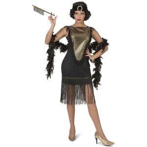 Funny Fashion - Jaren 20 Danseressen Kostuum - Gatsby Charleston Dame Franje Rok - Vrouw - Zwart, Goud - Maat 44-46 - Carnavalskleding - Verkleedkleding