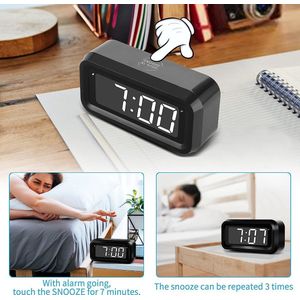 Wekker, digitale klok op batterijen met grote 1,2 inch LED-tijdweergave