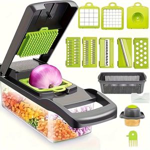 Mandoline Keukensnijder 16 in 1 – Roestvrijstalen Mandoline Groentesnijder met Rasp, Snijmachine & Opvangbak