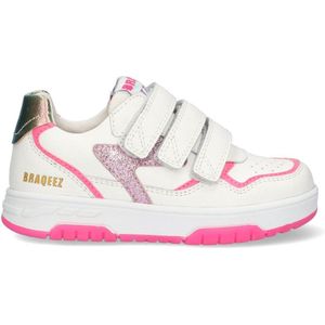 Braqeez 424251-500 Meisjes Lage Sneakers - Wit/Roze/Multicolor - Leer - Klittenband