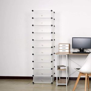 Schoenenrekken modulaire 10-laags schoenen-opbergplanken Organizer met deuren kunststof wit