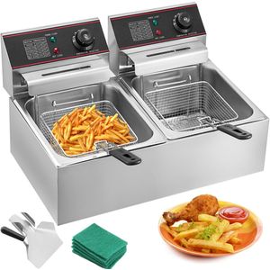 VEVOR 12L Elektrische Frituurpan, Dubbele Tank, Roestvrij Staal, 5000w Commercieel,Geschikt voor Fastfoodrestaurants, Kippenstalletjes en Cateringbedrijven