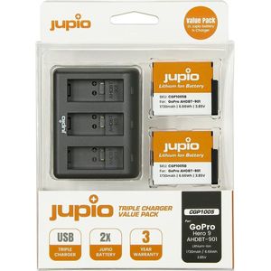 Jupio Value Pack: 2x Battery GoPro HERO9 AHDBT-901 1720mAh + Compact USB Dual Charger (update function)