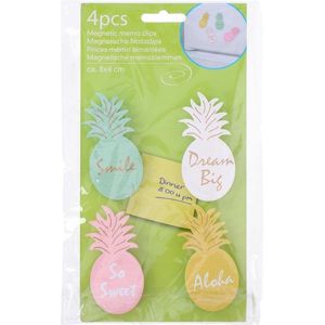 Memo magneet clips ananas 8x4cm 4 stuks